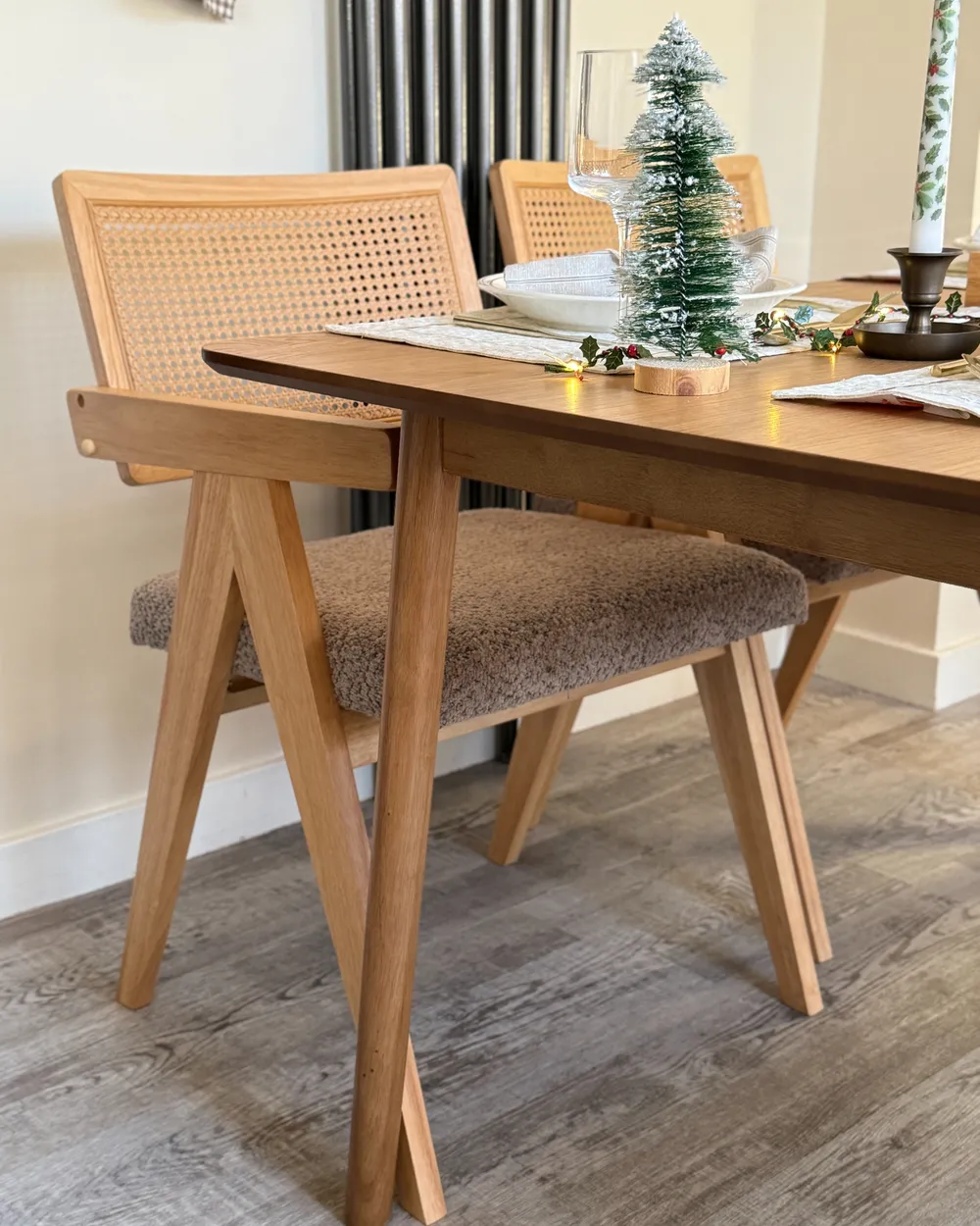 Set of 2 Dining Chairs AVA Wood Light Brown/ Taupe_1047346