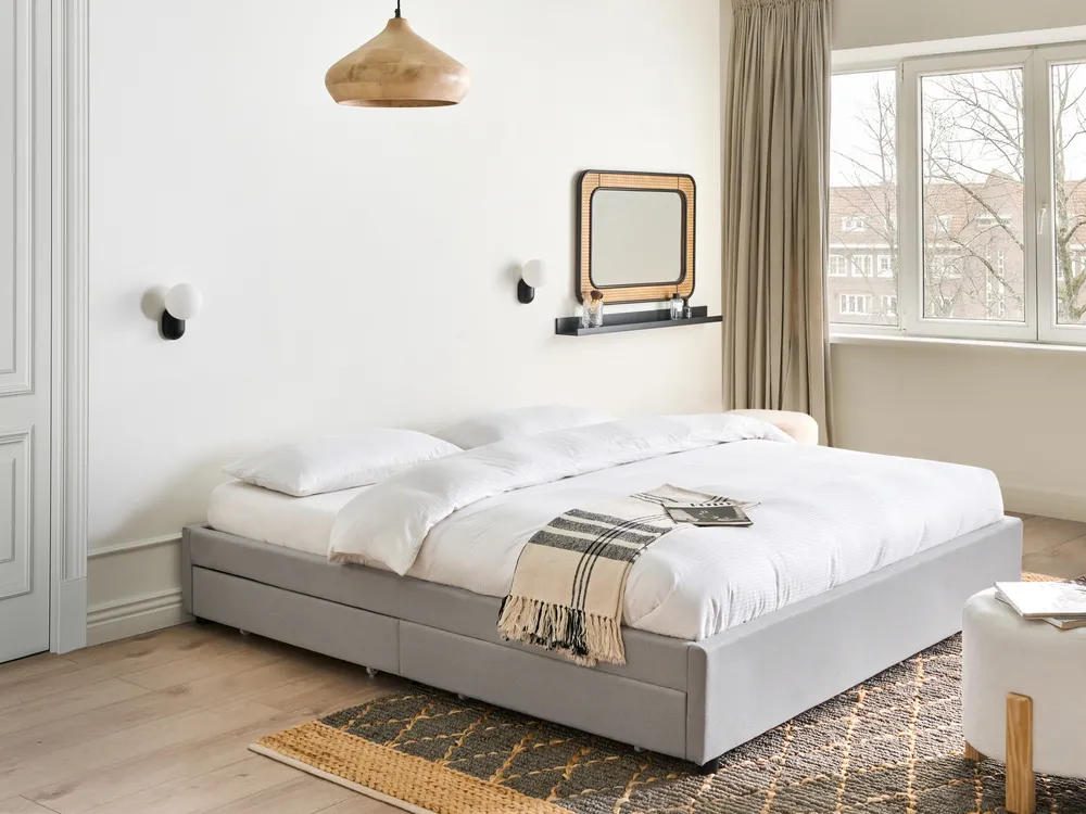 Bed with Storage Drawers without Headboard PRADES Fabric Light Grey 180 x 200 cm (EU Super King)_996113