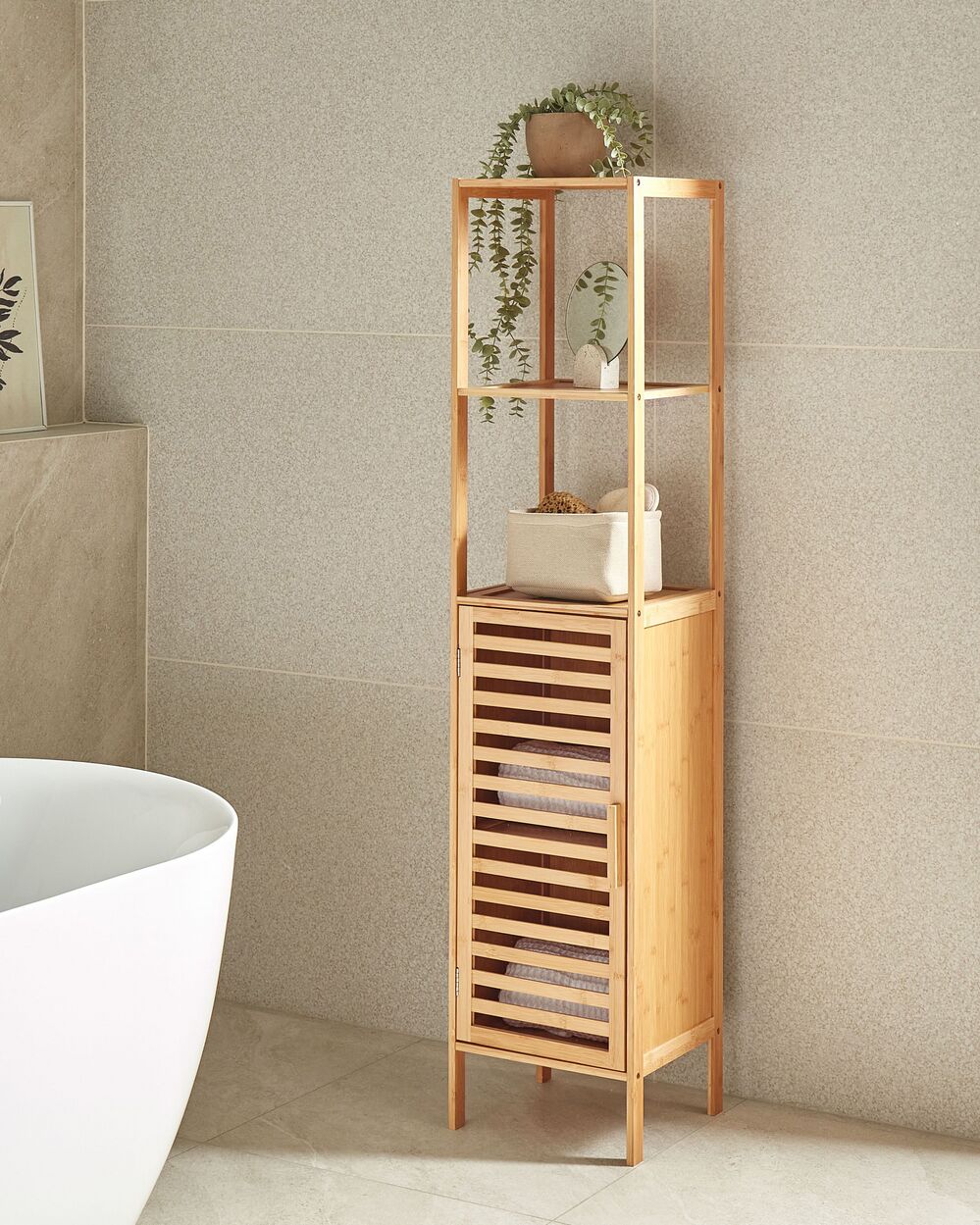 Bamboo Bathroom Shelving Unit Light Wood OWASSO Beliani