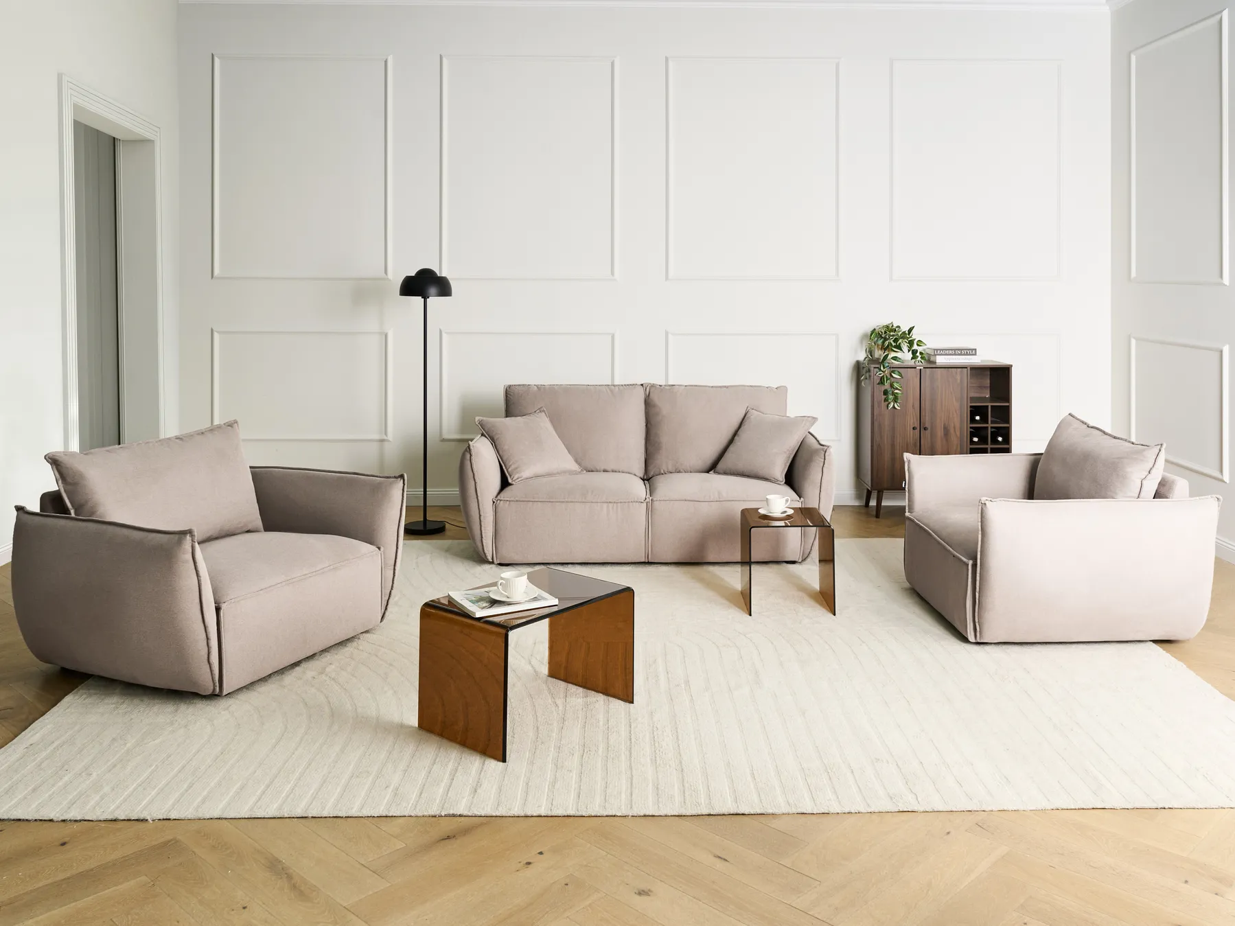Set da salotto 5 posti KUNES Tessuto Tortora_1013364