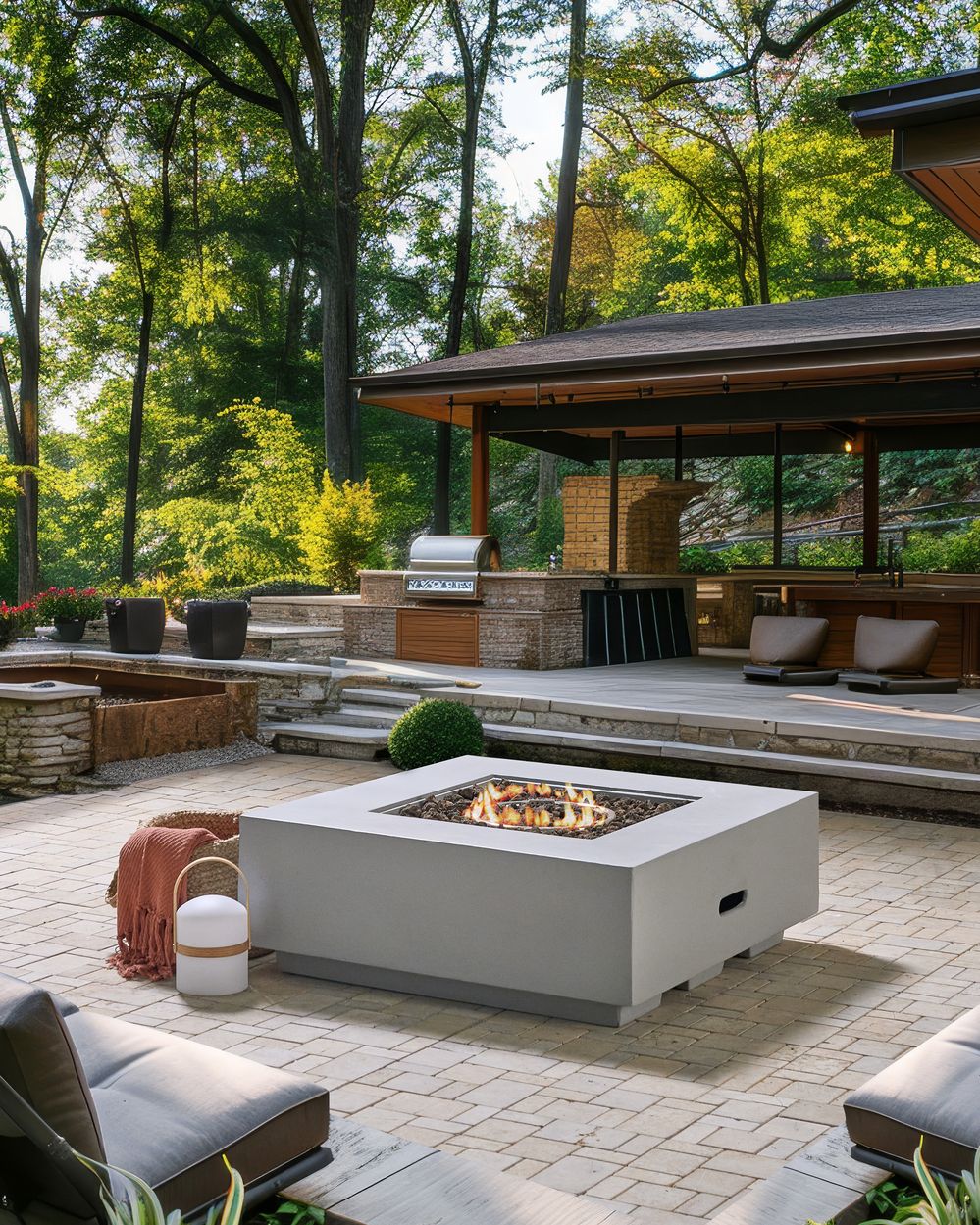 Gas Fire Pit HEKLA Concrete Light Grey