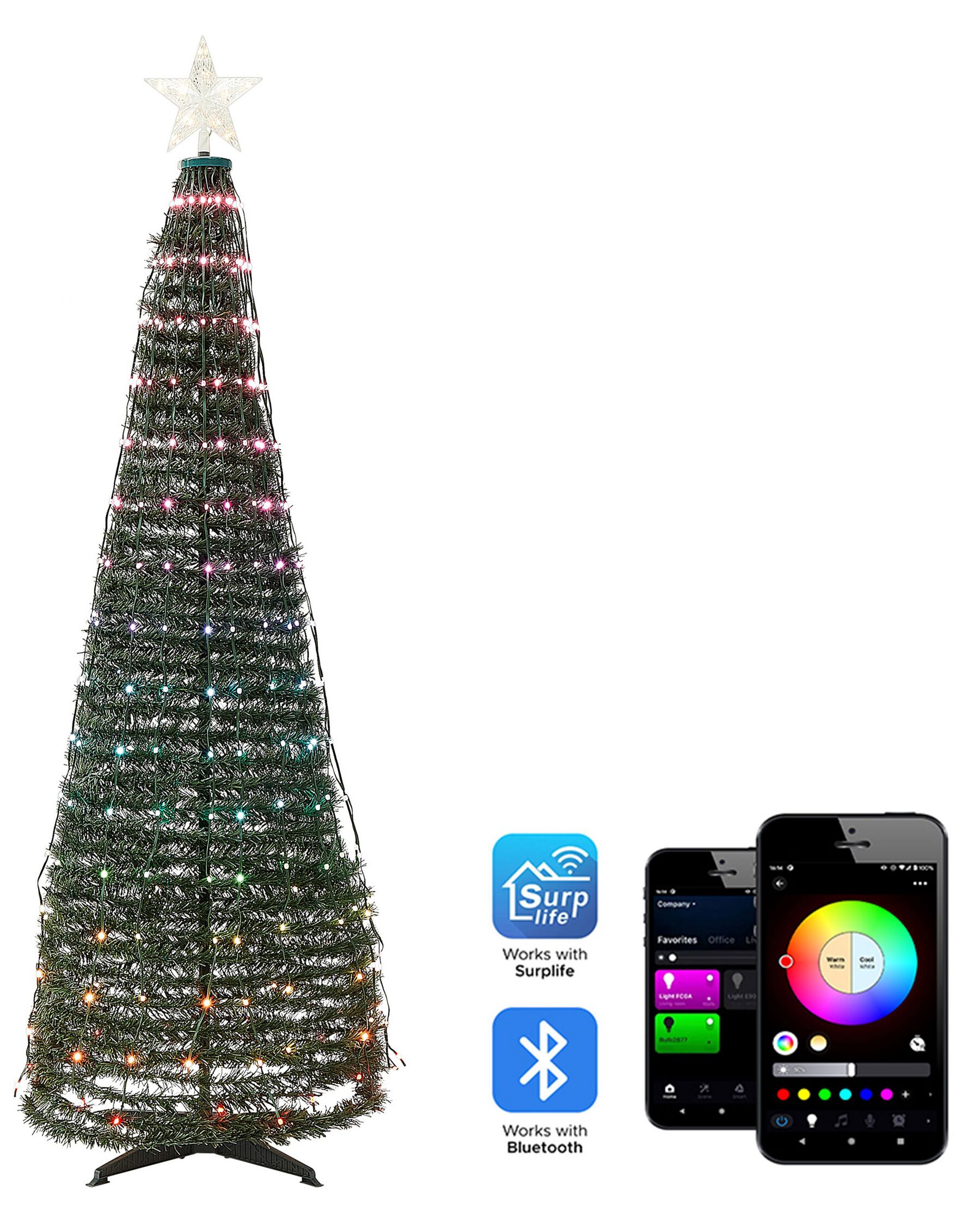 Sapin de Noël avec LED multicolores contrôlable via une application 1,88 m SAARLOQ_883640
