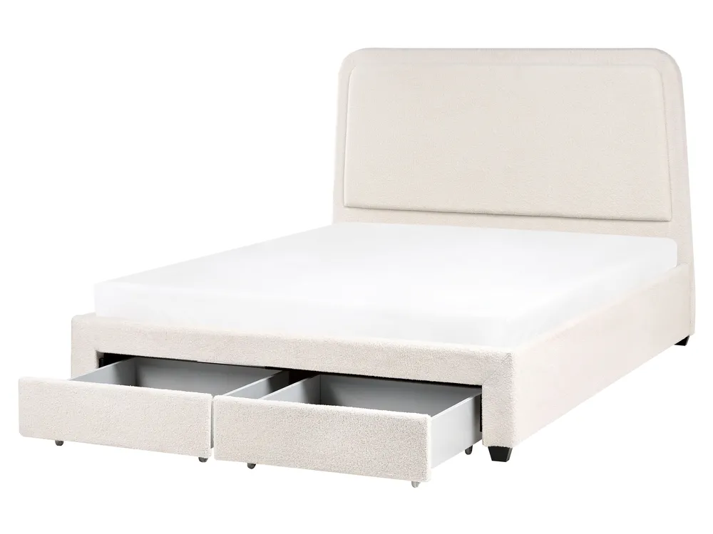 Bett mit Schubladen SARDENT Bouclé Cremeweiß 160 x 200 cm_1009108