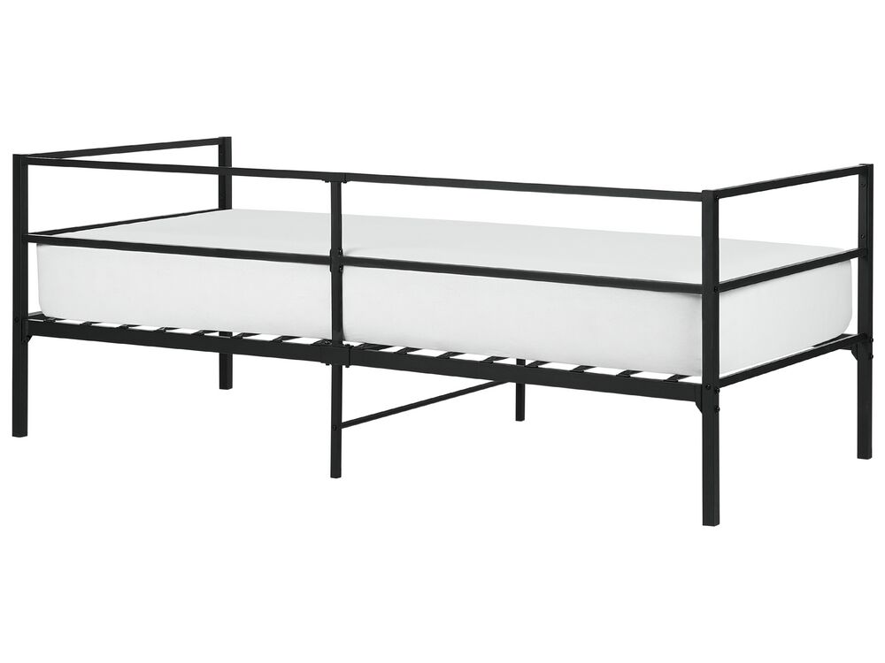 Lit Simple Diahomy 90x200cm - Cadre Métal, Sommier Lattes, Noir