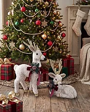 Set of 2 Christmas Decorations LAPINLAHTI 38/68 cm Reindeer White_1172242