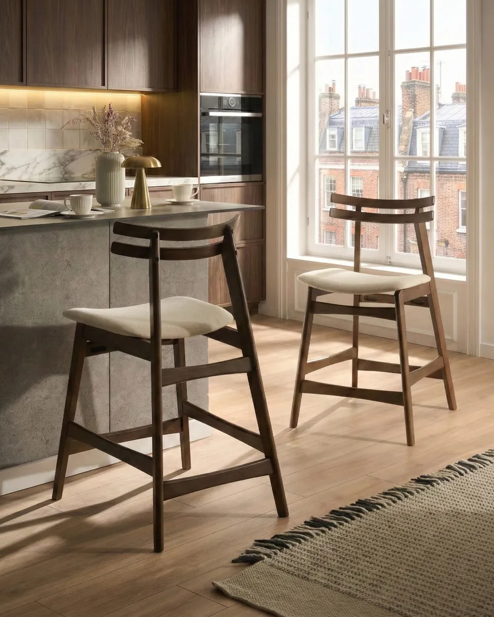 Set of 2 Bar Chairs CYNTHIANA Wood Brown/ Off-White_1074438