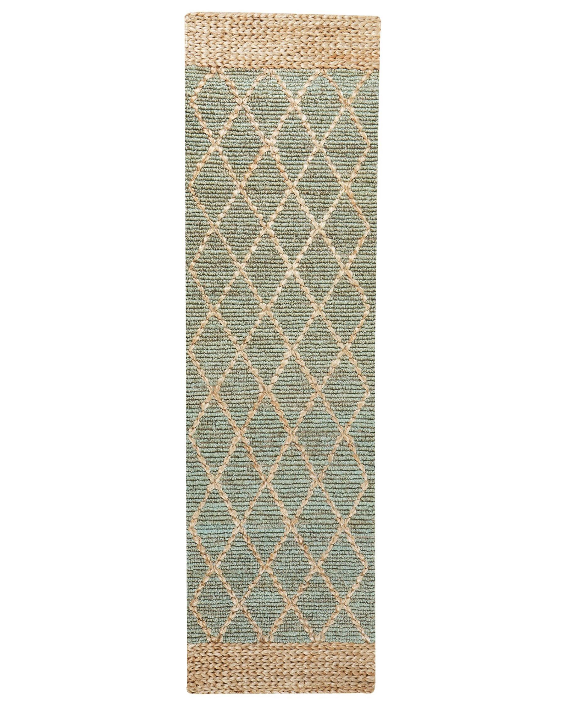 Teppich Jute grün / beige 80 x 300 cm geometrisches Muster Kurzflor TELLIKAYA_886255