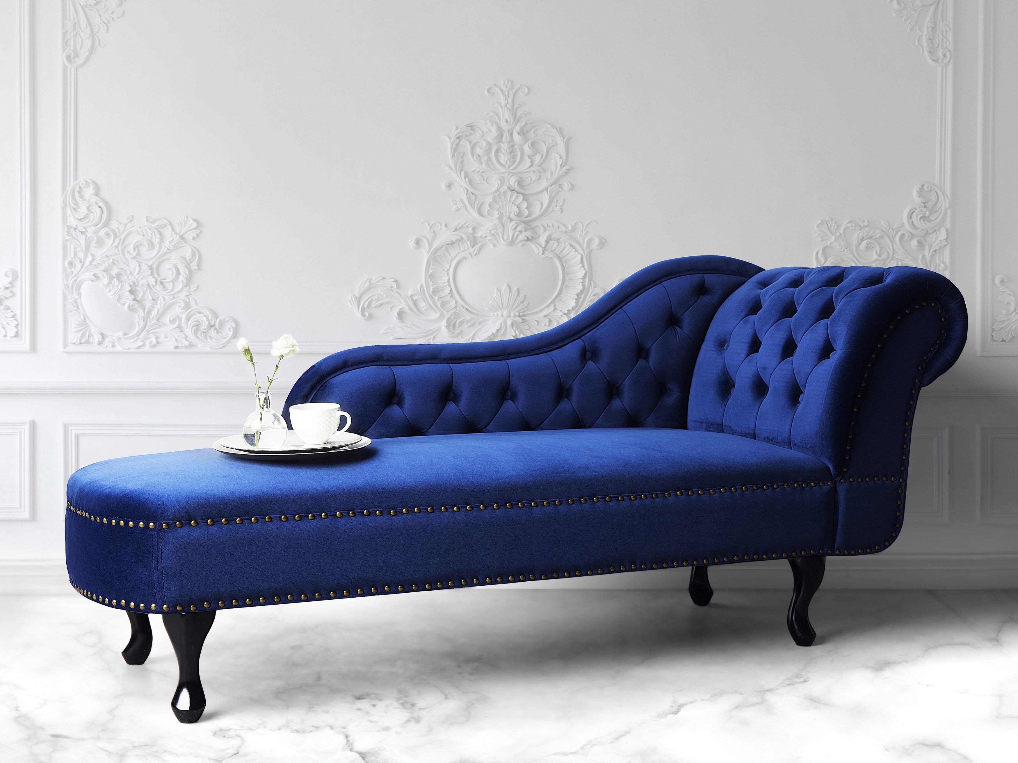 Right Hand Chaise Lounge NIMES Velvet Navy Blue | Beliani.co.uk