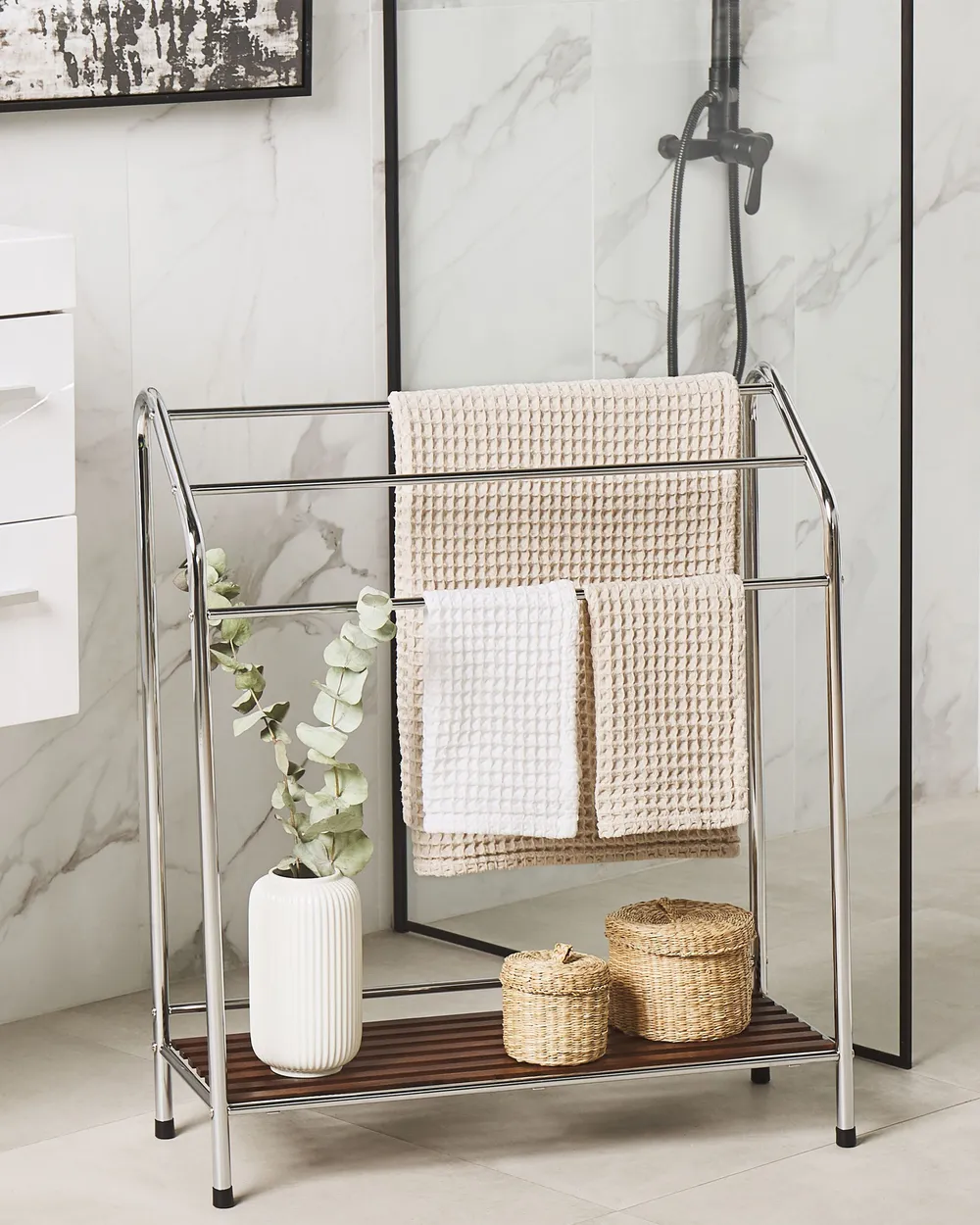 Towel Stand with Shelf MURIVA Metal Silver - Main Image