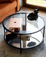 Coffee Table BIRNEY Tempered Glass Black_1005724