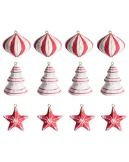 Set of 12 Christmas Tree Oranments GIDEALVEN Papier-Mâché Red/ White_1030531