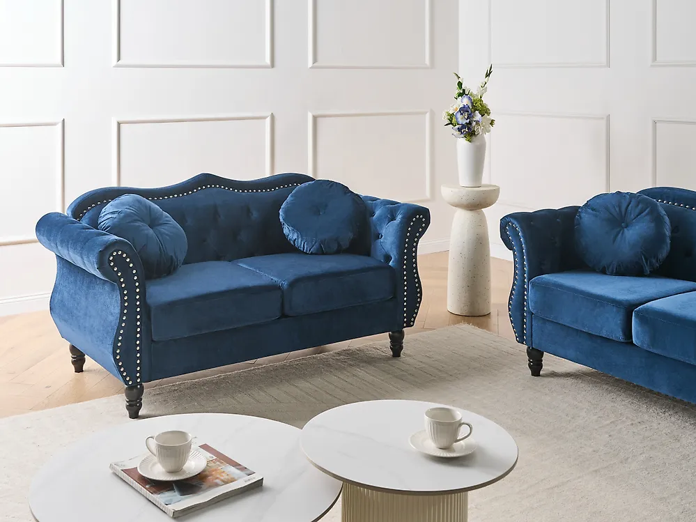 Sofa dla 2 osób SKIEN Welur Granatowy