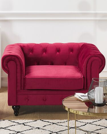 Velvet Armchair Red CHESTERFIELD