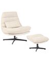 Fauteuil avec repose-pieds pivotant en tissu beige TOVIK_923358