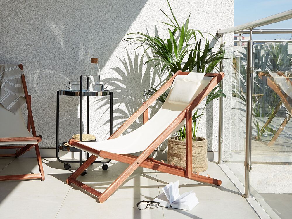 Set of 2 Folding Deck Chairs AVELLINO with Replacement Fabrics Acacia Wood Dark Brown