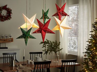 Set of 2 LED Hanging Glitter Stars 45 cm Green MOTTI