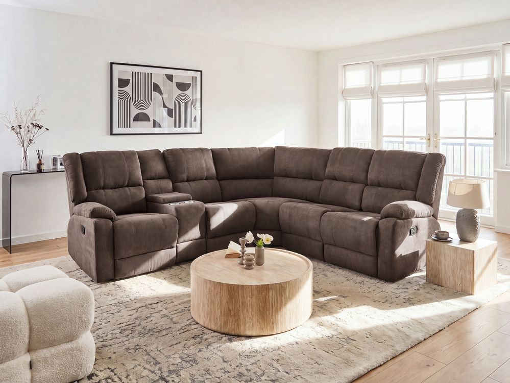 Canapé d'angle relax manuel 5 places ROKKE Tissu Taupe Côté gauche