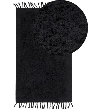 Teppich Baumwolle schwarz 80 x 150 cm Fransen Shaggy BITLIS