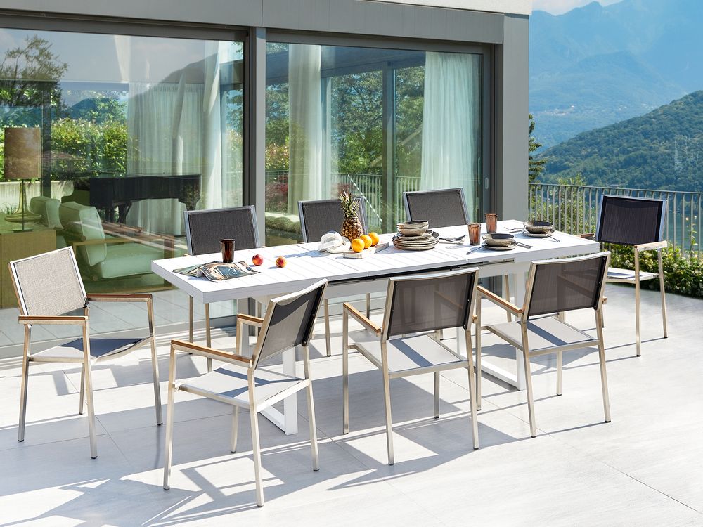 Set da pranzo da giardino 8 posti VALCANETTO/GROSSETO Metallo Grigio/Bianco