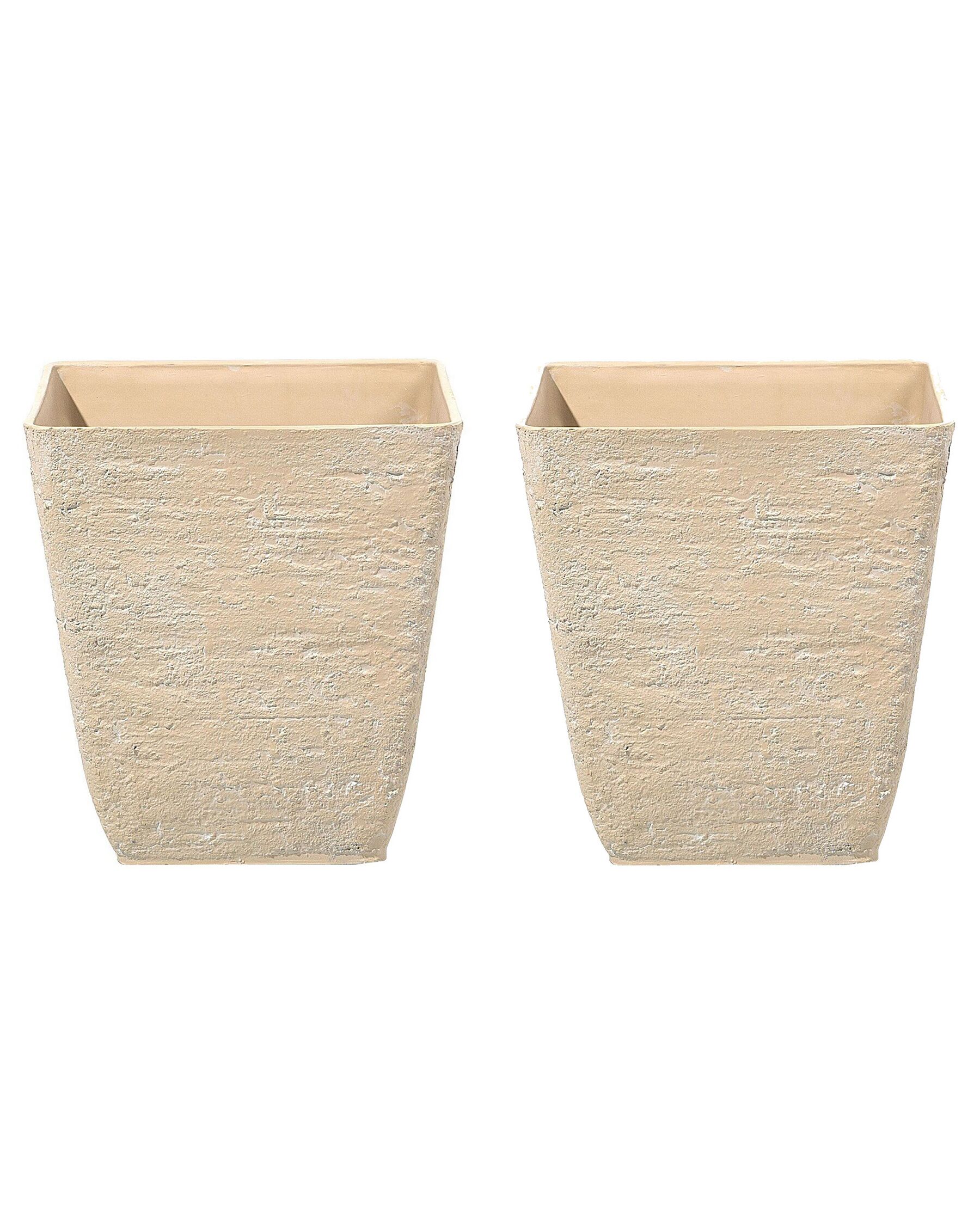 Conjunto de 2 macetas de mezcla de piedra beige arena 39 x 39 cm DELOS_841670