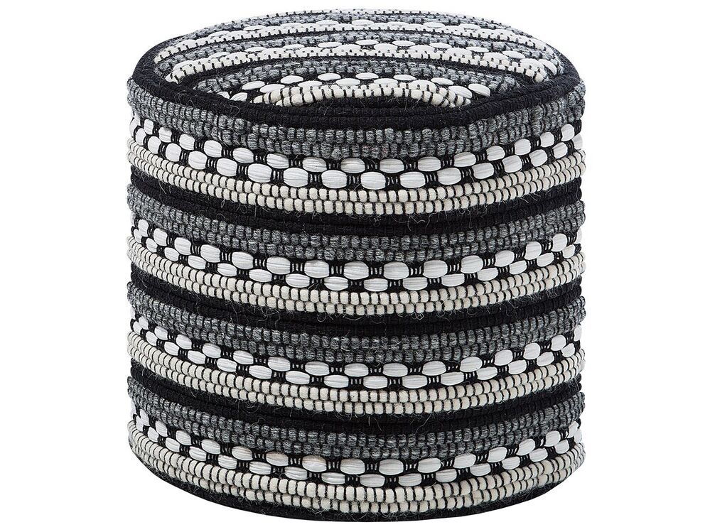 Pouf GUNTUR Wolle Schwarz / Weiss