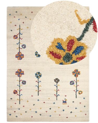 Gabbeh Teppich Wolle beige 160 x 230 cm Blumenmuster Hochflor HUSUNLU