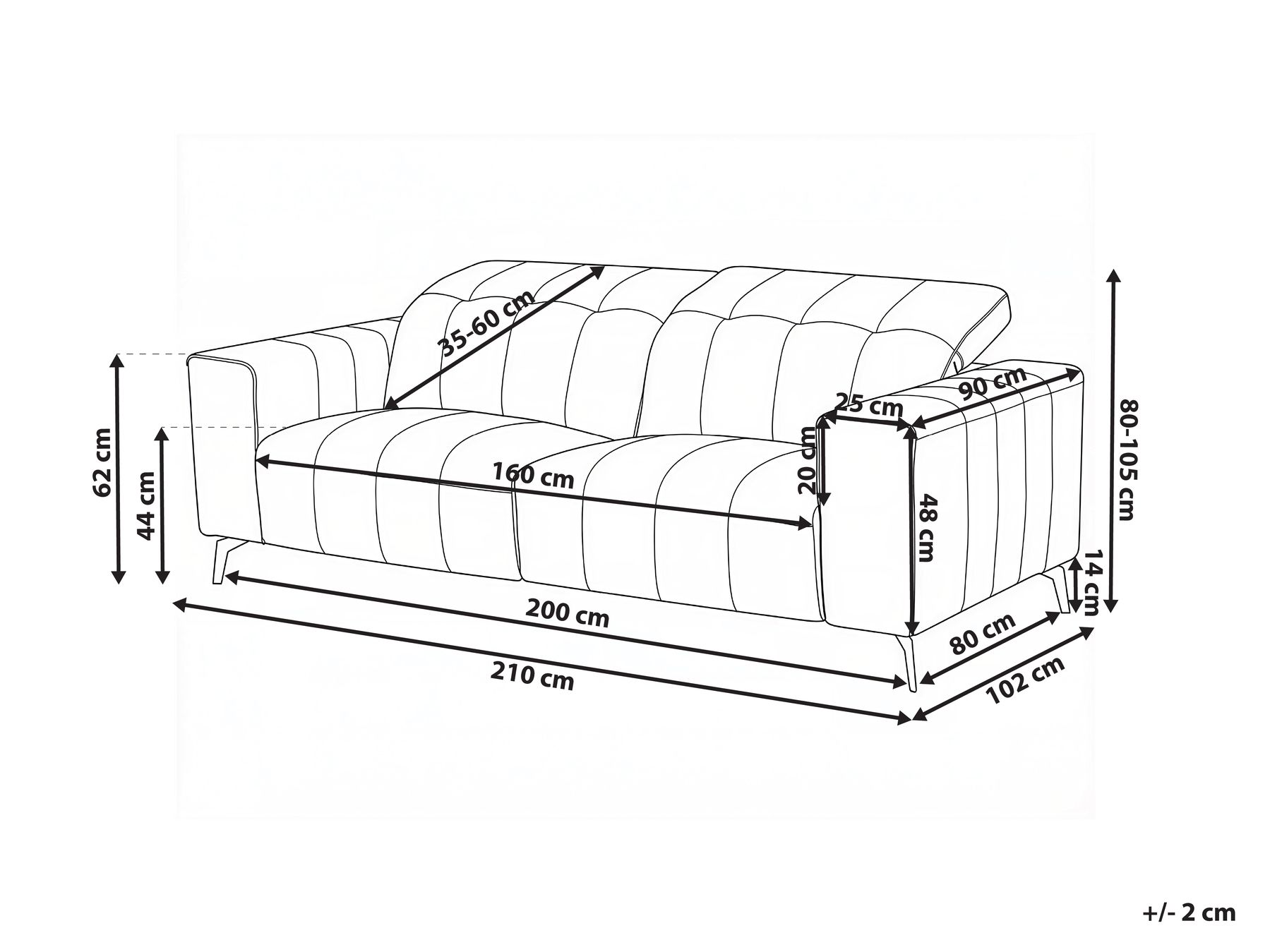 Sofa 3 Seater OMMEL Fabric Light Beige_1036398
