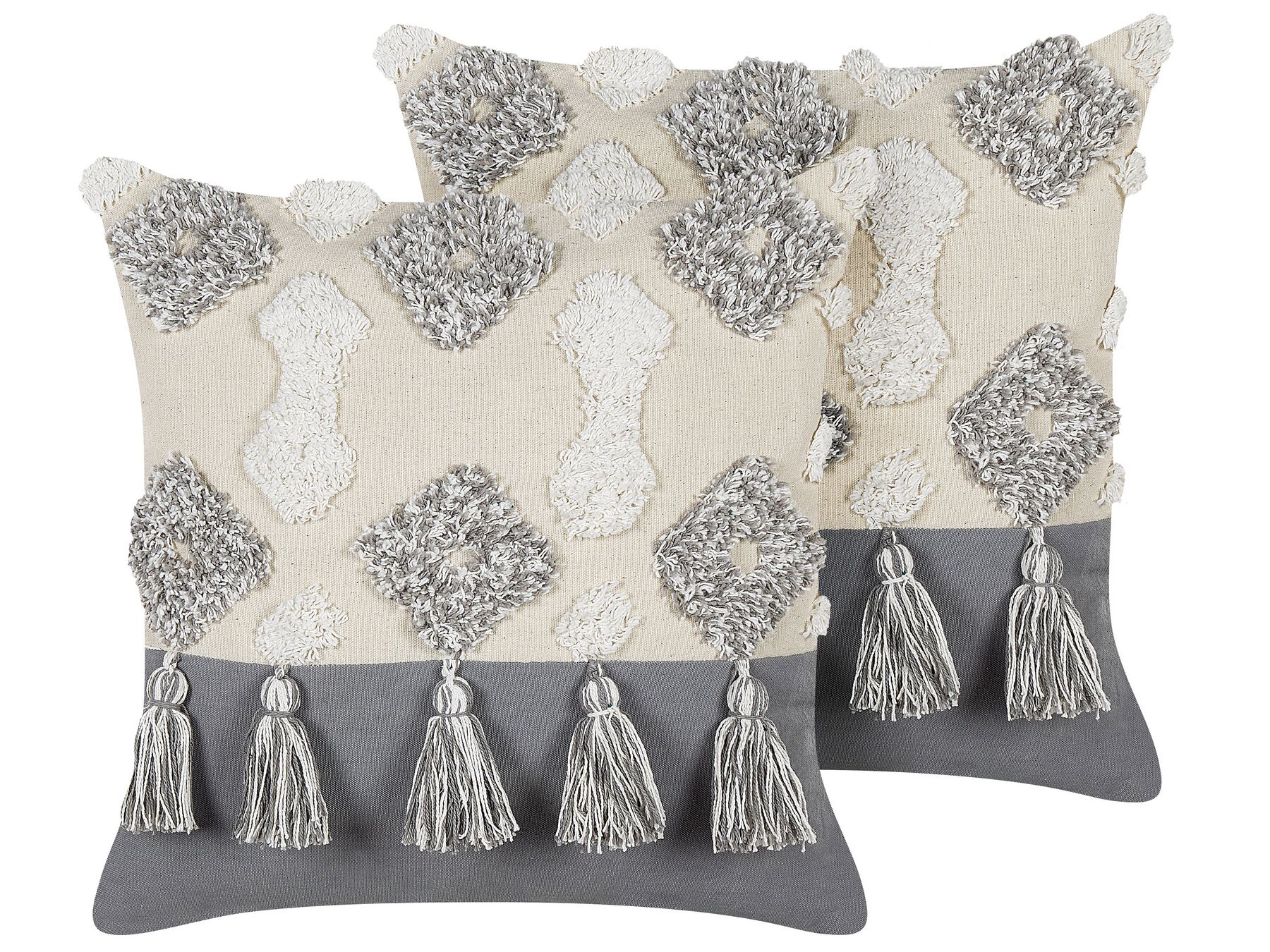 Conjunto de 2 almofadas decorativas em algodão creme e cinzento 45 x 45 cm ALOCASIA_835151