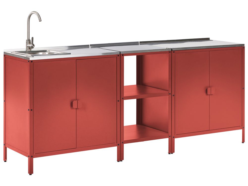 3 Piece Outdoor Kitchen Set with Sink VILAMA Red Metal