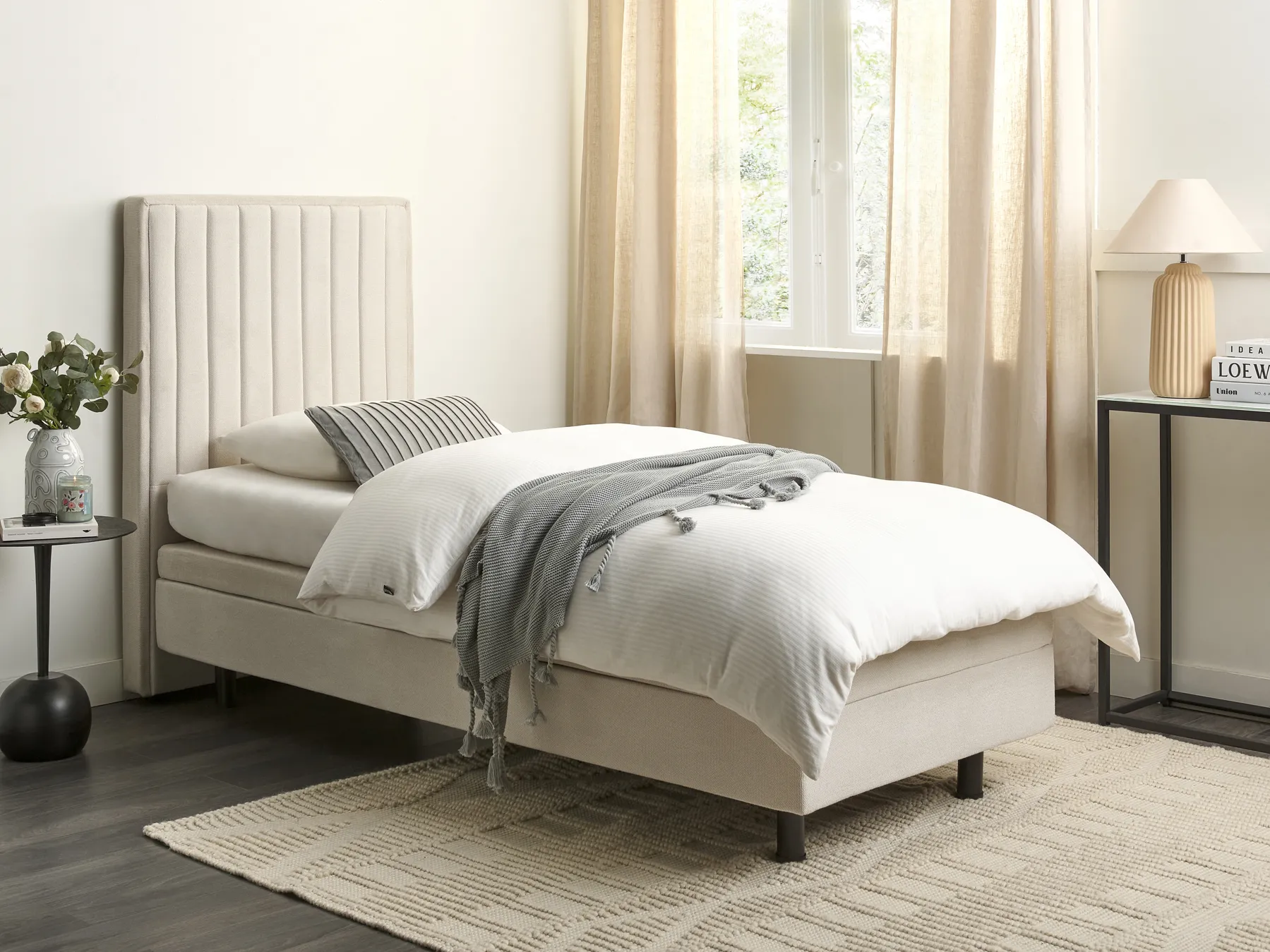 Letto regolabile Tessuto DUKE II 80 x 200 cm Beige chiaro_910498