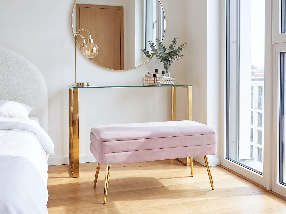 Polsterbank mit Stauraum DURHAM Samtstoff Rosa