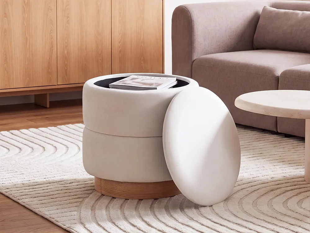 Pouf contenitore OGDEN Velluto Bianco sporco_1200699