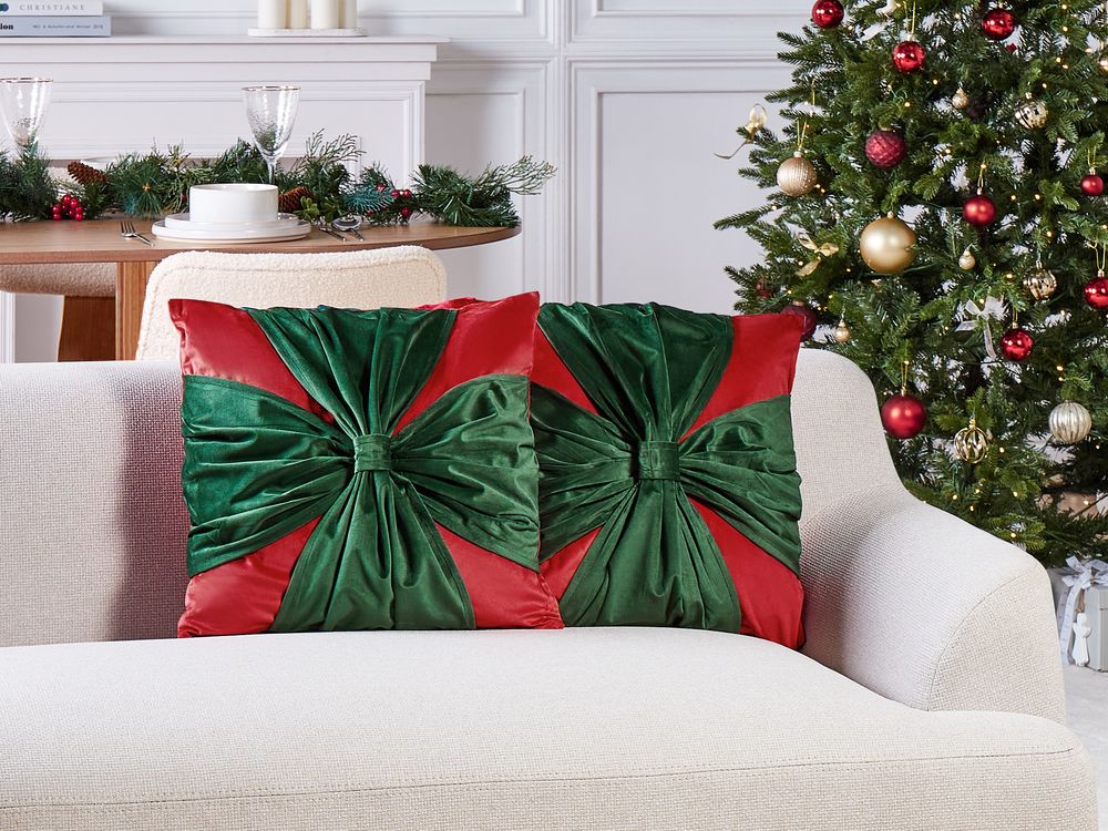 Set di 2 cuscini MARSHMALLOW 45 x 45 cm Velluto Rosso Modello natalizio