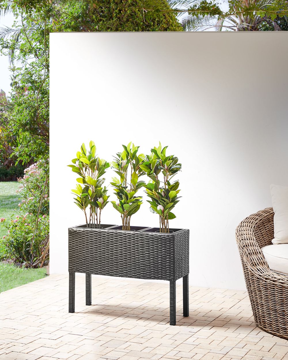 Cache-pot sur pied CARAGANA 77 cm Polyrotin Noir