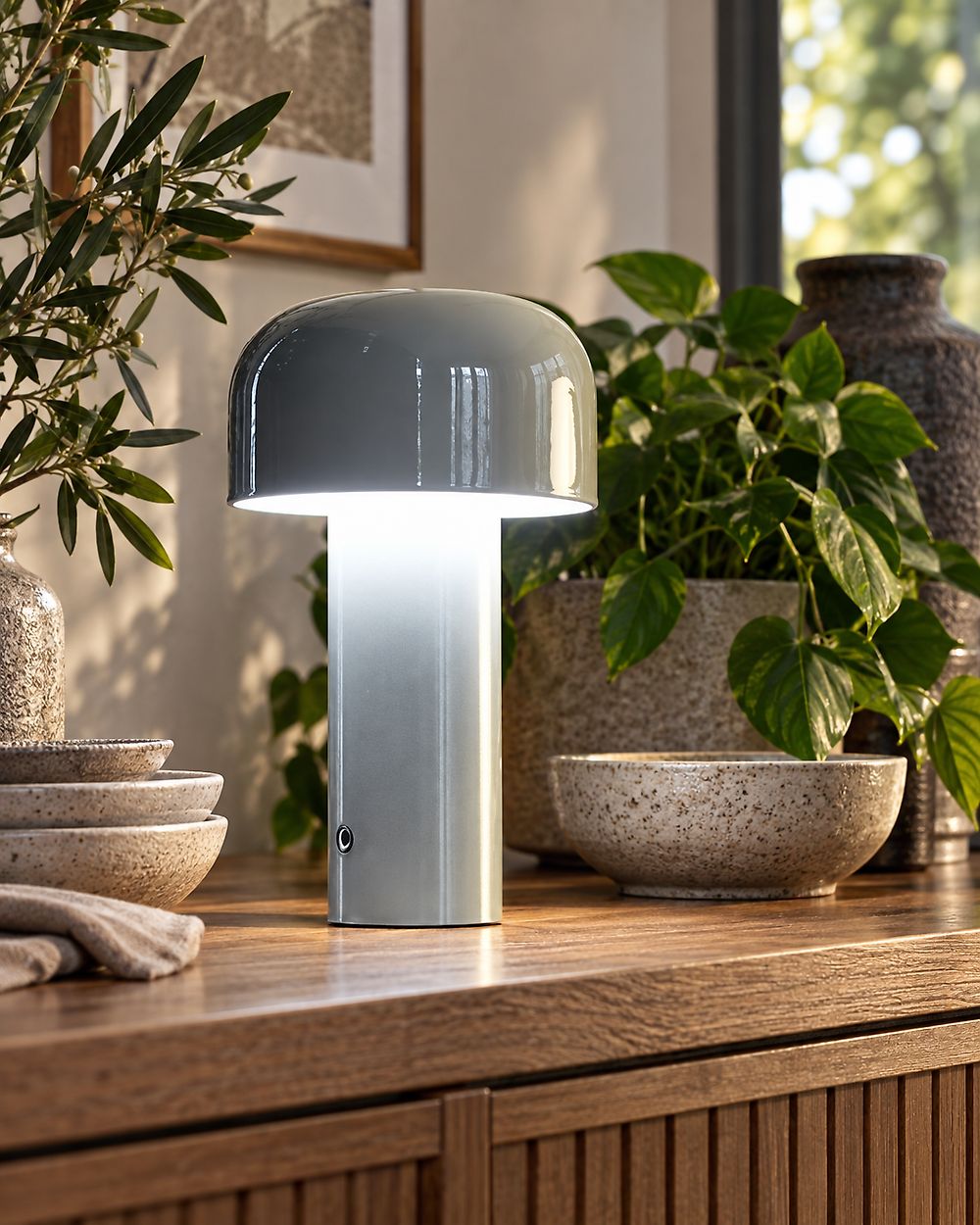 Wireless LED Table Lamp BESOS with Dimmer Metal Grey