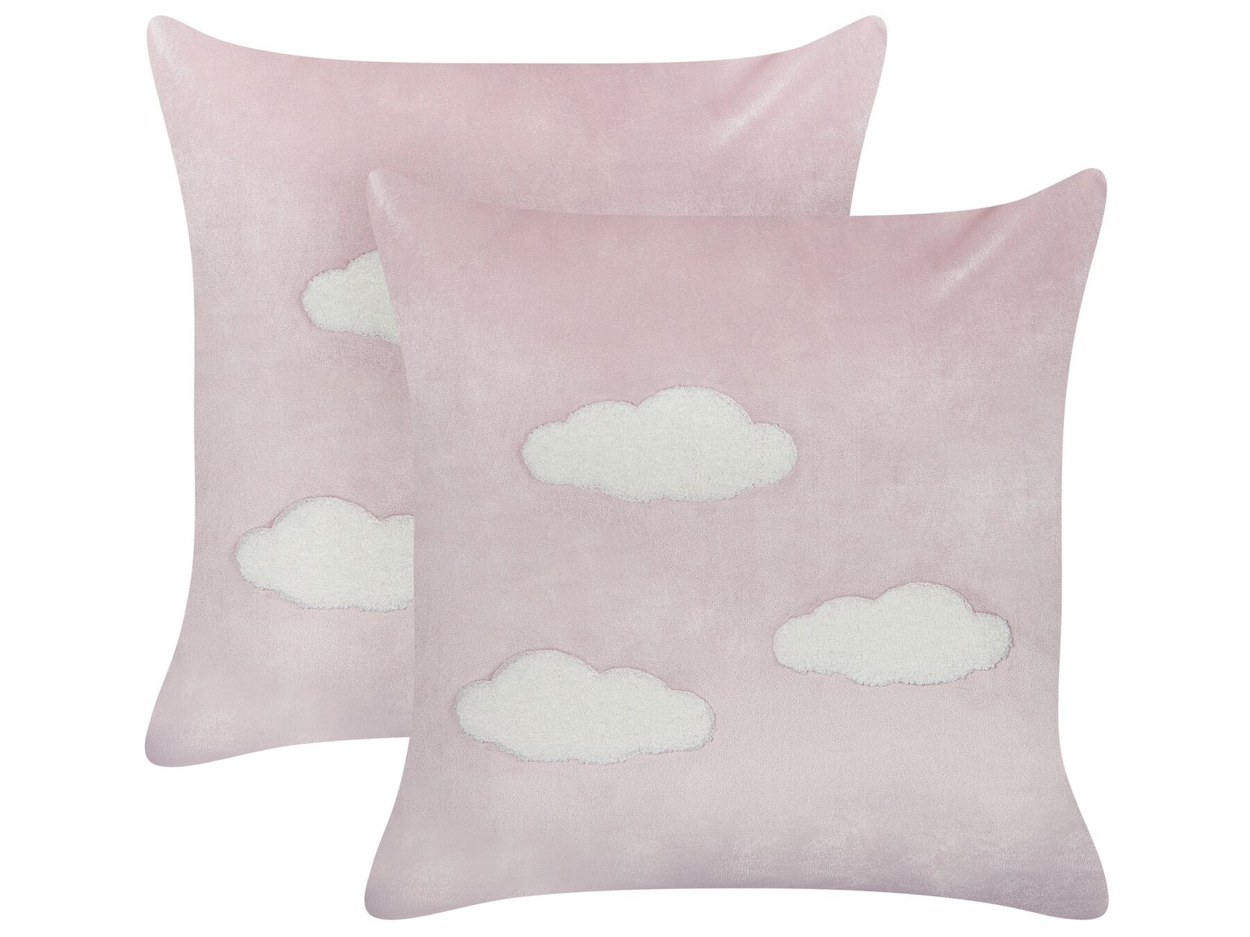2 welurowe poduszki dekoracyjne haftowane w chmury 45 x 45 cm różowe IPOMEA_901941