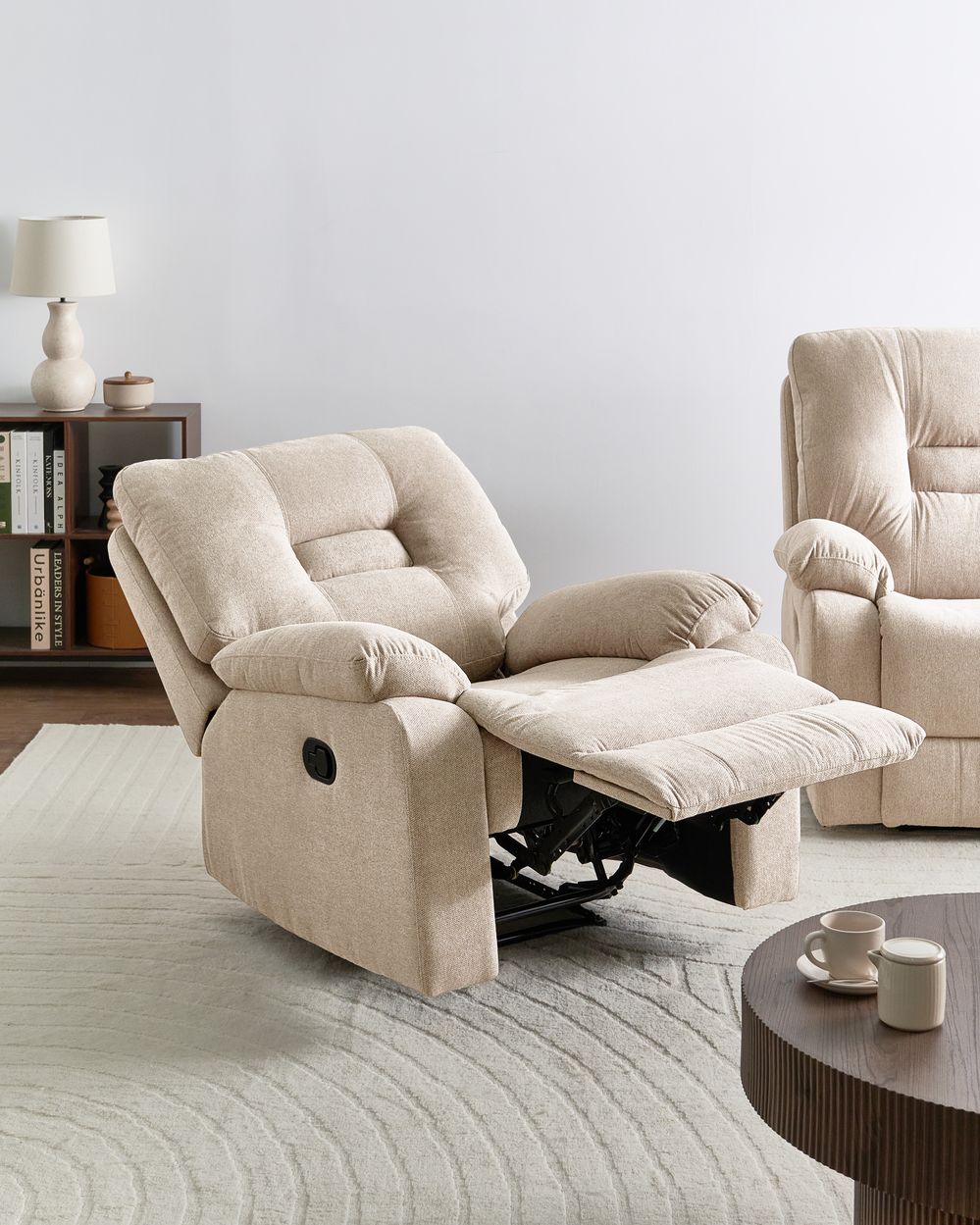 Fauteuil inclinable BERGEN Repose-pieds inclus Tissu Beige