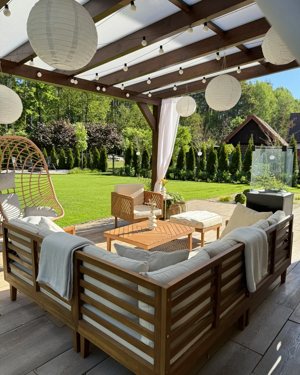 Garden Corner Sofa with Table 4 Seater BARATTI Acacia Wood Brown Left Hand_922936
