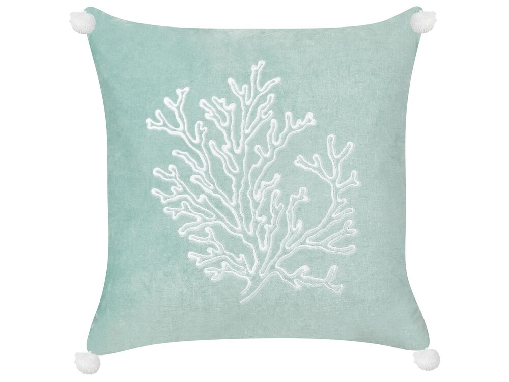 Velvet Cushion Coral Motif 45 x 45 cm Mint Green NORI Beliani.cz