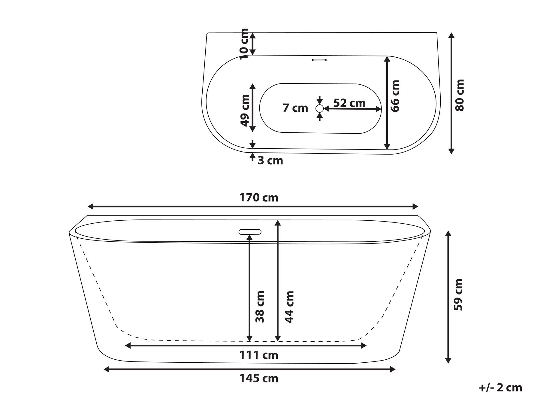 Bathtub HARVEY 1700 x 800 mm White_808413