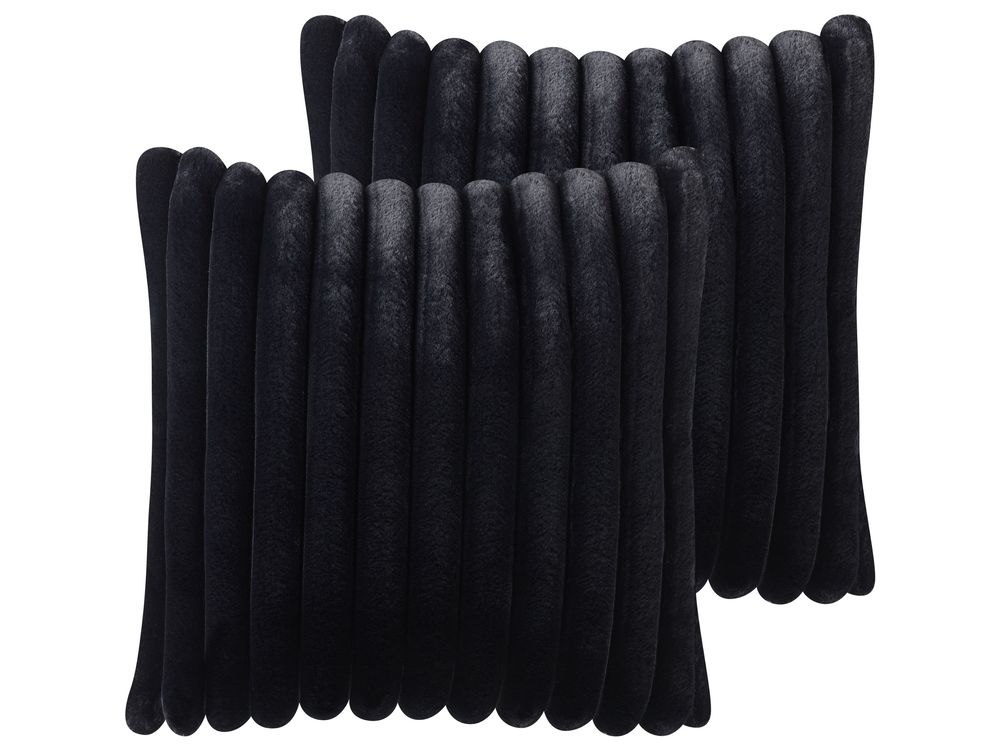 Set van 2 sierkussens RAKYA 45 x 45 cm Nepbont Zwart gestreept