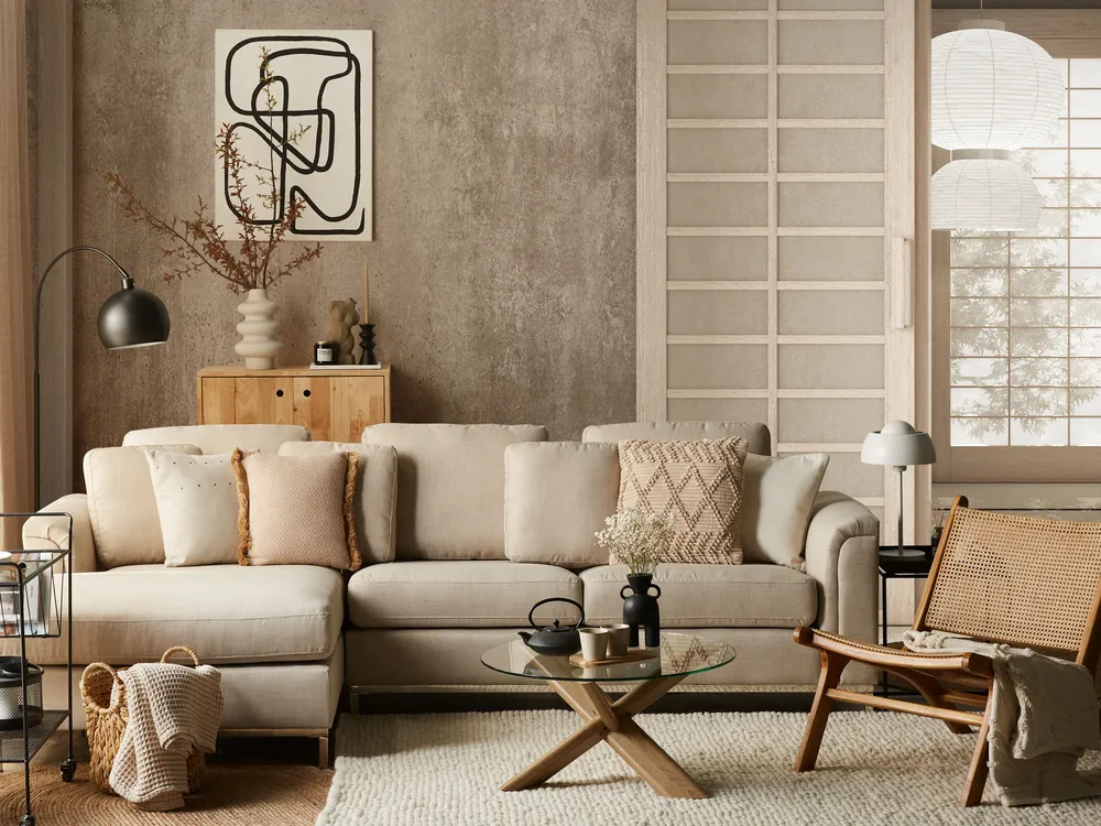 Corner Sofa 4 Seater OSLO Fabric Beige Right Hand_822652