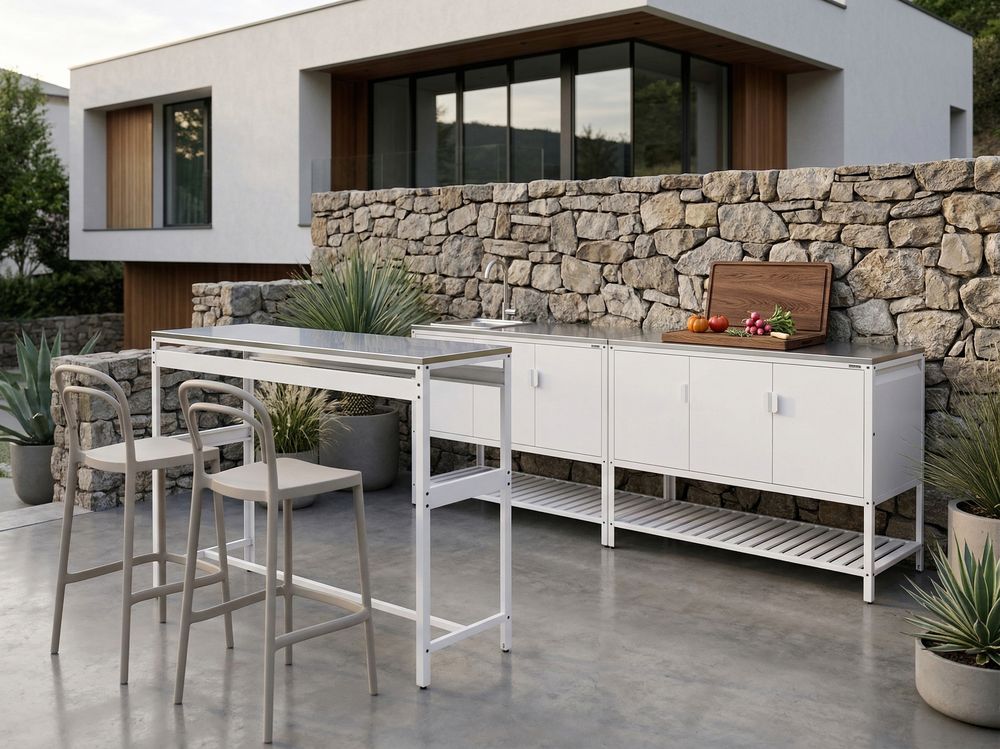 3 Piece Outdoor Kitchen Set with Sink MAENZA White Metal