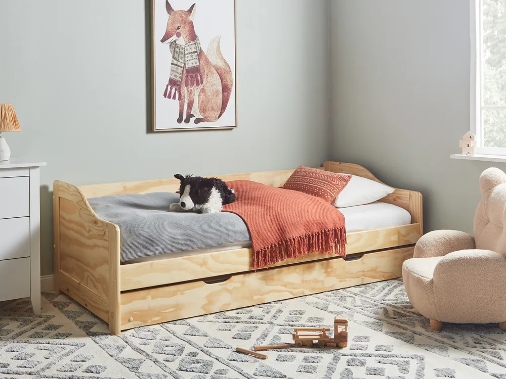 Trundle Bed Pine Wood LUNERAY 90 x 200 cm (EU Single) Light Brown_936364