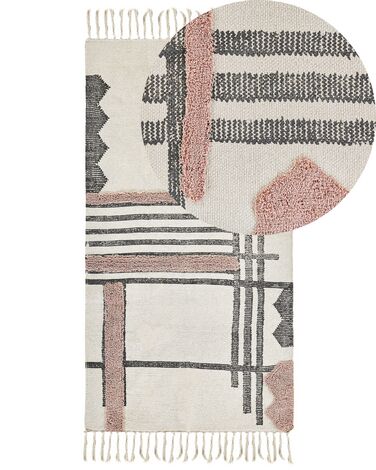 Teppich Baumwolle beige / schwarz 80 x 150 cm abstraktes Muster Fransen Kurzflor MURADIYE