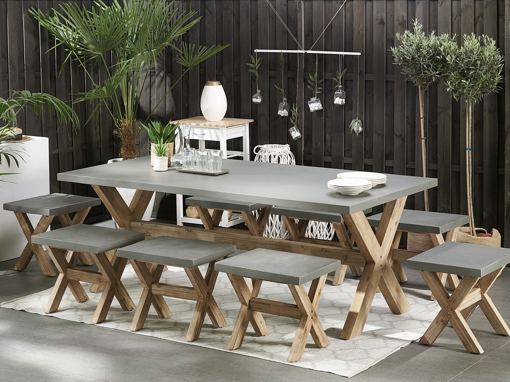 8 Seater Concrete Garden Dining Set Grey OLBIA Beliani