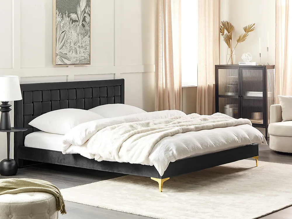 Letto Velluto LIMOUX 180 x 200 cm Nero_1182964