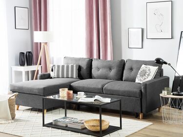 Right Hand Corner Sofa Bed with Storage Dark Grey FLAKK