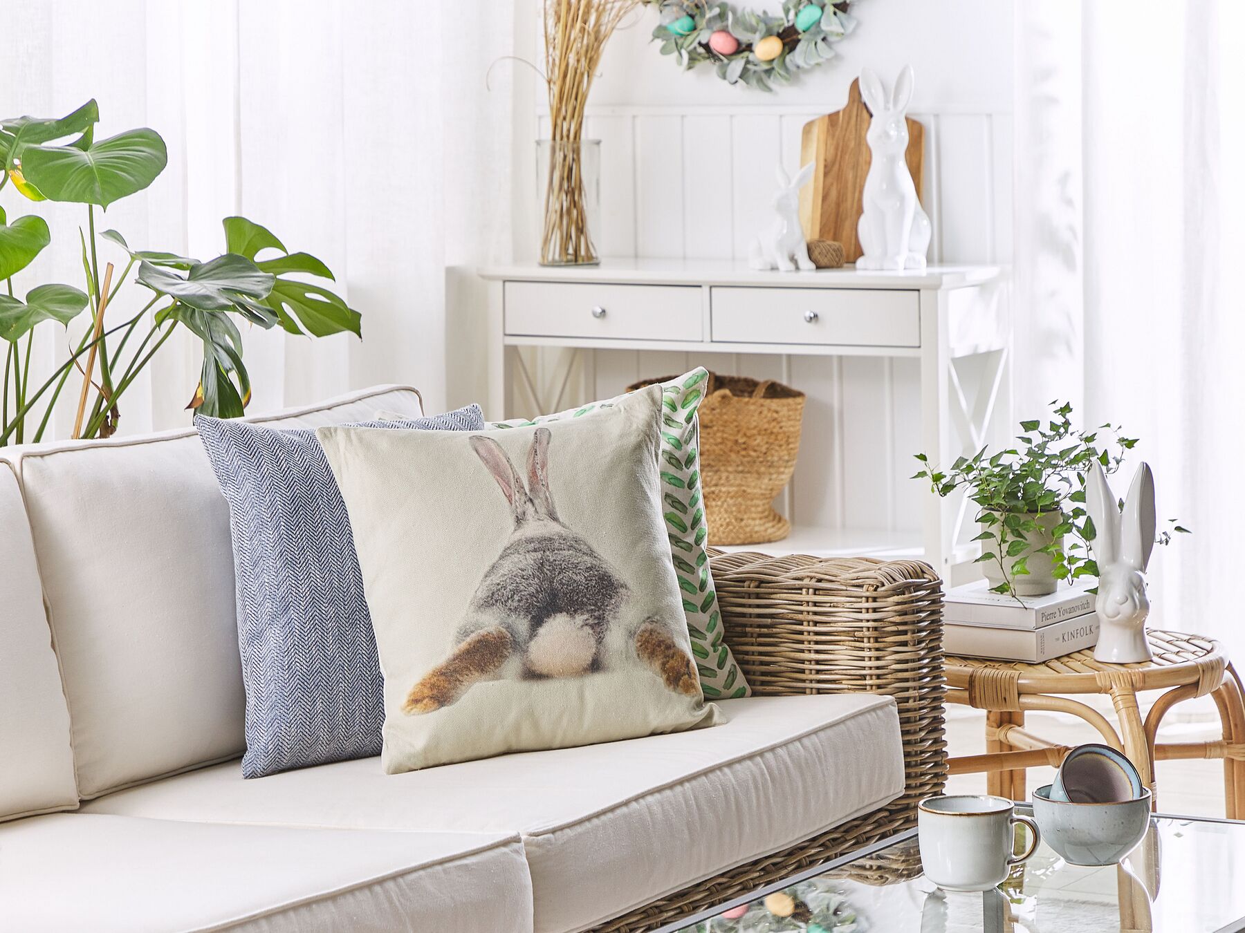 Set of 2 Cushions Rabbit Print 45 x 45 cm Taupe BUXUS _798569