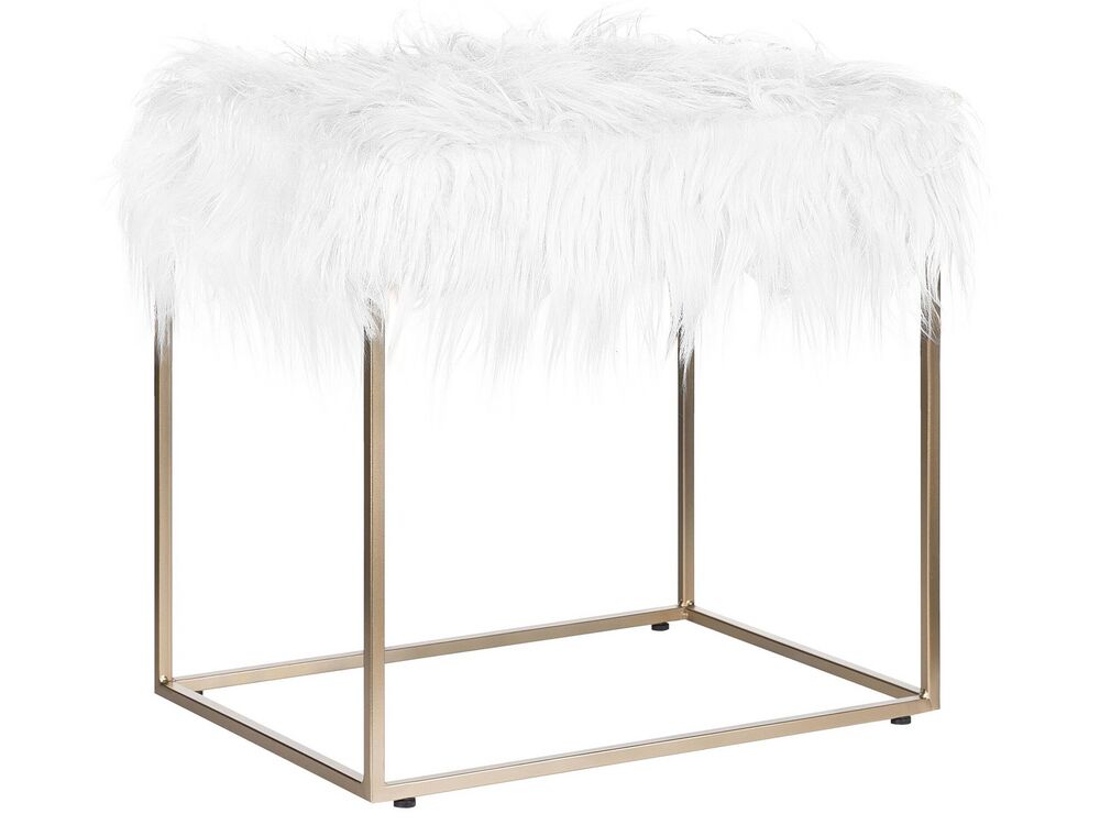 Faux Fur Footstool White MANHATTAN Beliani.cz